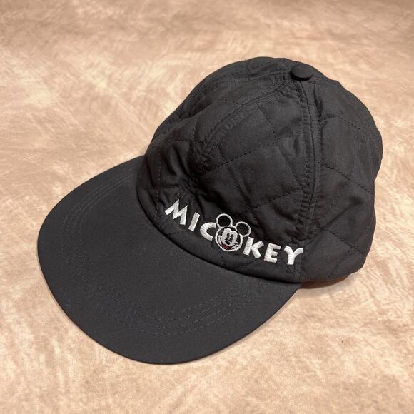 Vintage 90s Mickey & Co Quilted Baseball Cap Disney Embroidery Black Fresh Caps - Picture 1 of 9